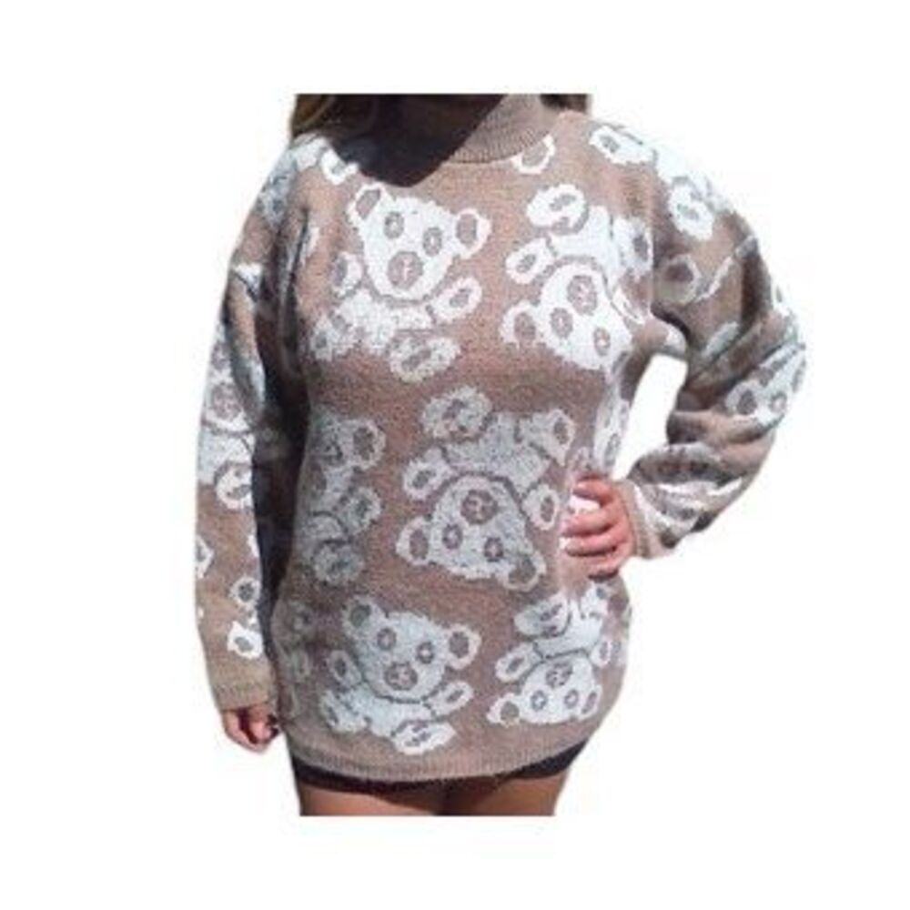 ✨VTG Needles & Yarn Teddy Bear Fluffy Knit High Neck Sz Large Sweater Womens✨